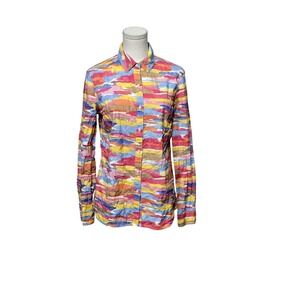 J.McLaughlin Shirt Womens XS Multicolor Watercolor Print Button Down Long Sleeve